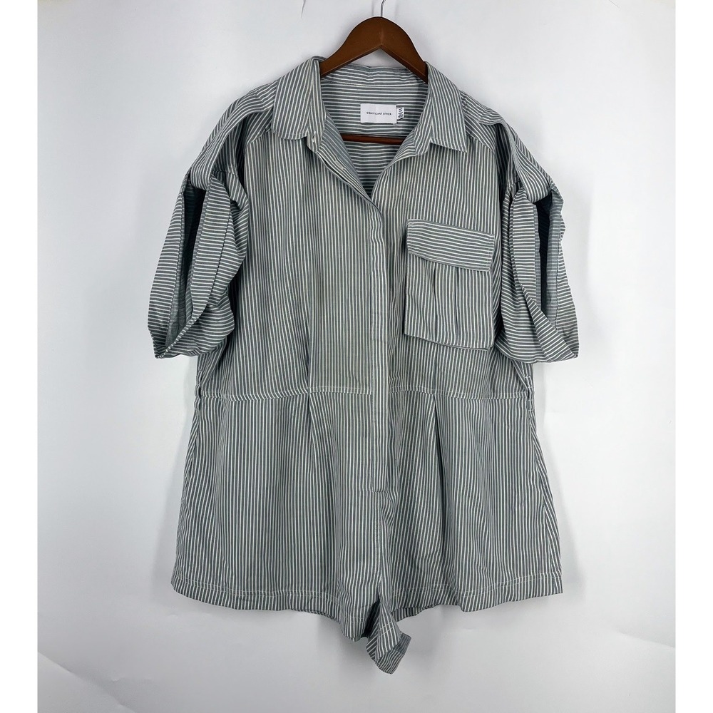 Significant Other Grey White Striped Short Sleeve Romper Playsuit Womens Size 10